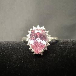 Pink Teardrop Ring .925 Sterling Silver 