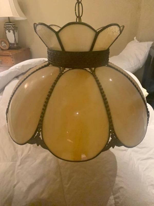Tinted Antique Leaded glass hanging lamp