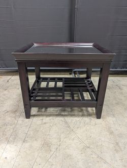 Dark Espresso Wood End Table with Glass Top