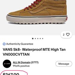 Limited Edition VANS Sk8- Waterproof MTE High Tan