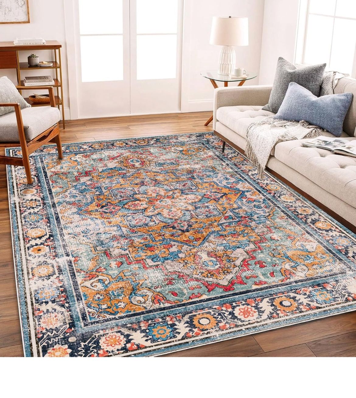 NEW vintage area rug non-shedding chic design 6’ x 9’