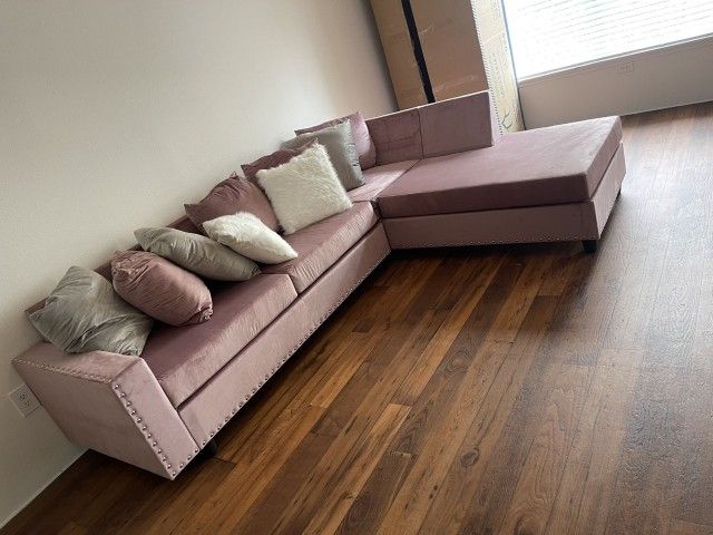 Brand New Plush Velvet Upholstered Blue/Pink L Shape Sectional Sofa | Pay After 🚚