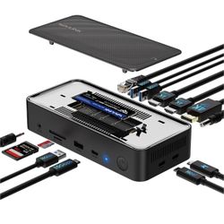 WAVLINK Laptop Docking Station 3 Monitors, 12 in 1 USB Hub with 10Gbps M.2 PCIe/SATA SSD Enclosure, Expands MacBook/Mac mini (M4/M3/M2/M1), 4K@60Hz HD