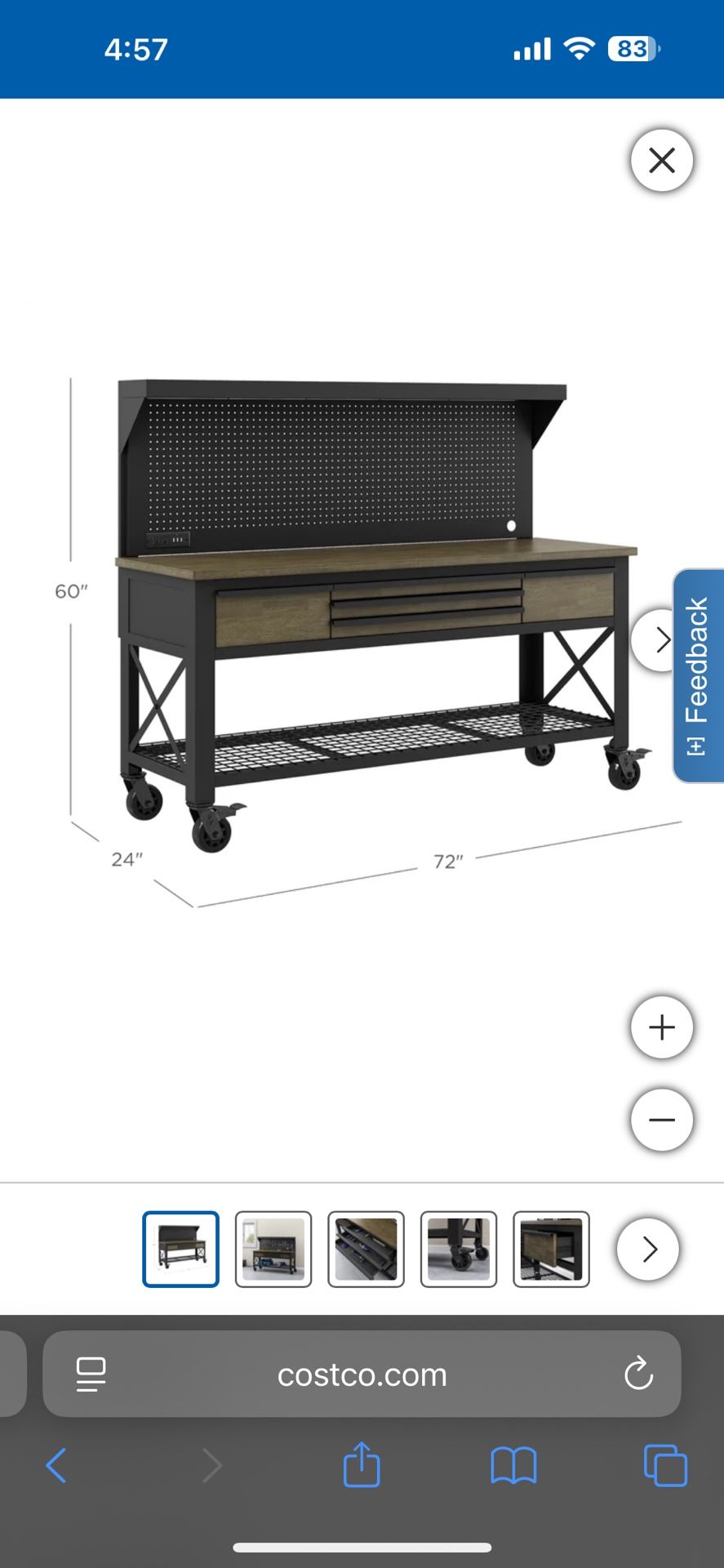 Whalen 72” Industrial Metal and Wood Workbench