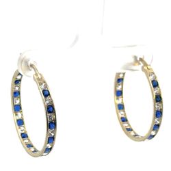 Woman’s Ladies 10k Yellow Gold Blue and White Channel Set CZ Cubic Zirconia Hoop Earrings GP3120605