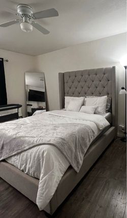 Queen Gray Tufted Upholstered Bed Frame