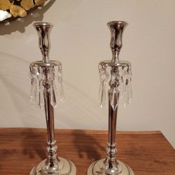 2 Set Of Brand New Silver & Crystal Candle Holder 