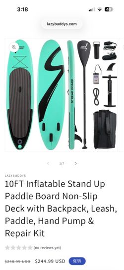 10 ft Inflatable Stand Up Paddle Board & Paddle