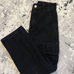 Petite Black Denim Cargo Pants