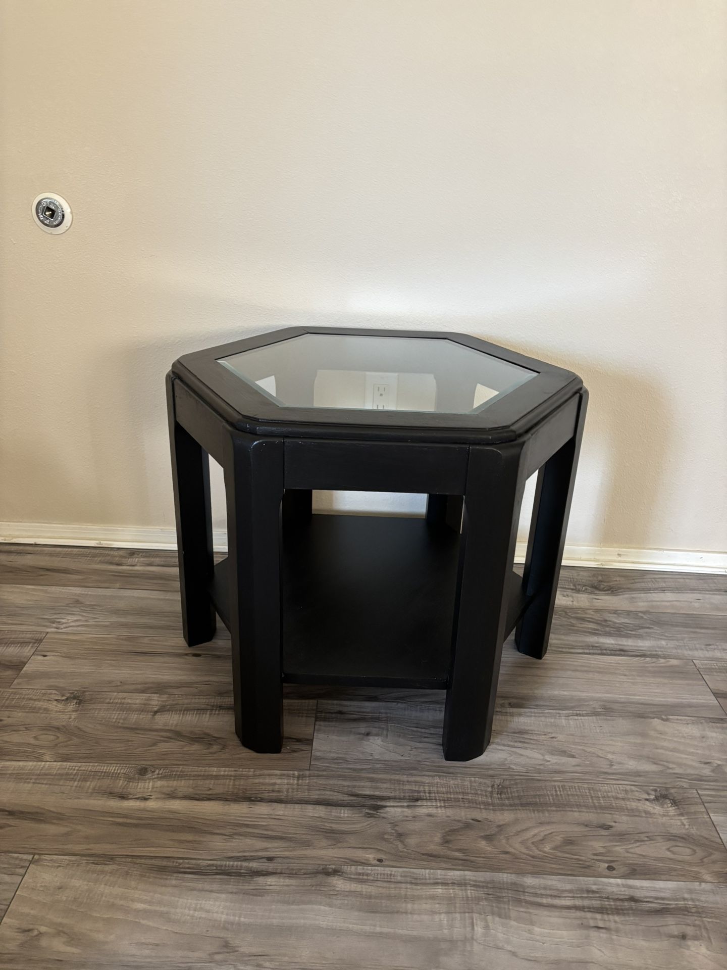 Hexagon Glass-Top Wooden End Table