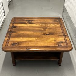 Large 38” Square Natural Solid Wood Coffee Table With Storage Shelf  16” Height
