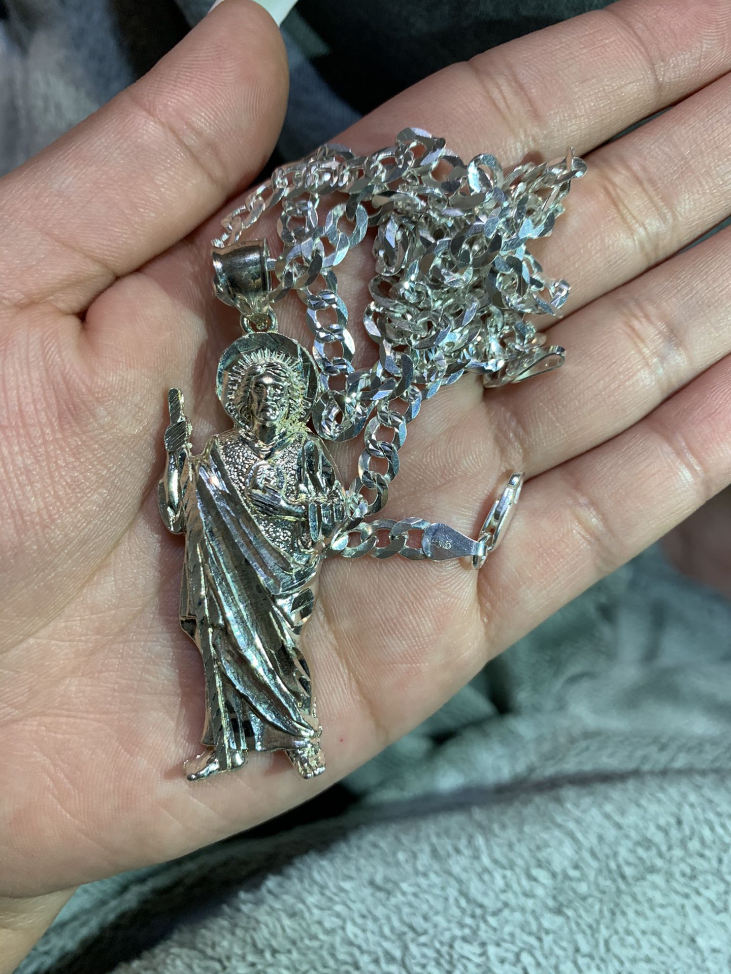 Silver saint jude (San Judas) chain. 925 Italy