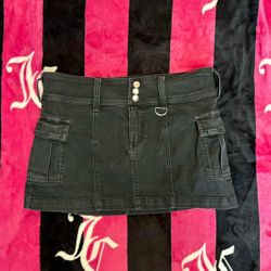 black cargo denim mini skirt