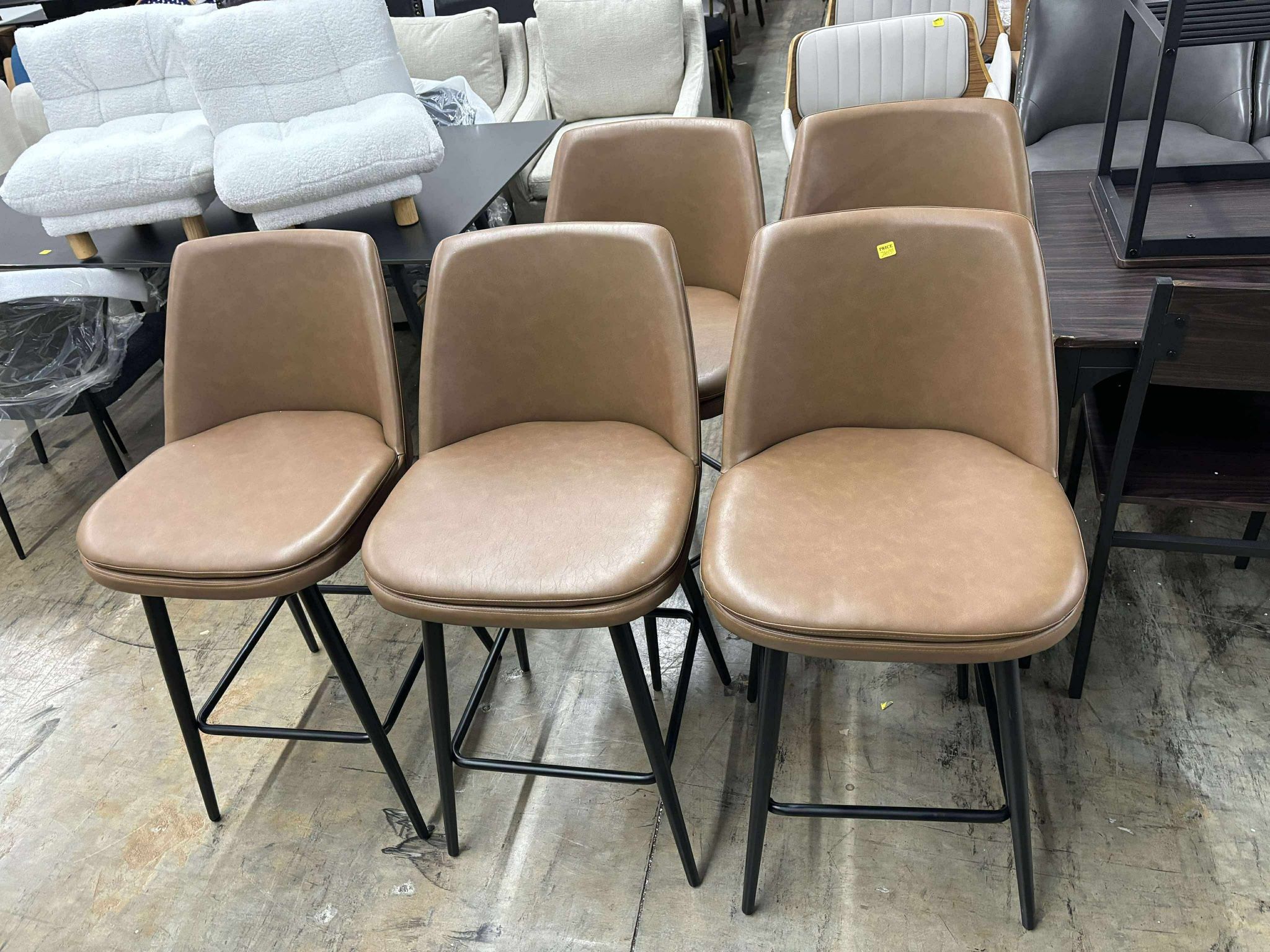 CHITA 27 inch Counter Height Swivel Bar Stools Low Back Set of 5 Metal Base, Faux Leather in Saddle Brown