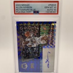 Allen Iverson 2022 Mosaic Pictograph Blue /49 PSA 10 AUTO 10 GEM MINT