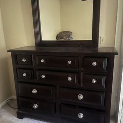 Solid Wood Dresser with Mirror – Dark Finish