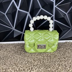 Green Mini Quilted Purse W/ Pearl Handle