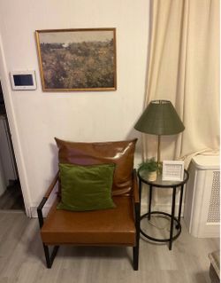 Cozy living room accent chair+table+lamp+Wall art