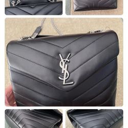 YSL Saint Laurent LouLou Small Black Silver Leather Shoulder Bag