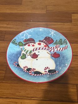 Christmas Snowman Decorative Ceramic Plate 16,5 inches diameter