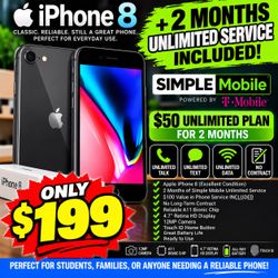 iPhone 8 with 2 months of unlimited service included