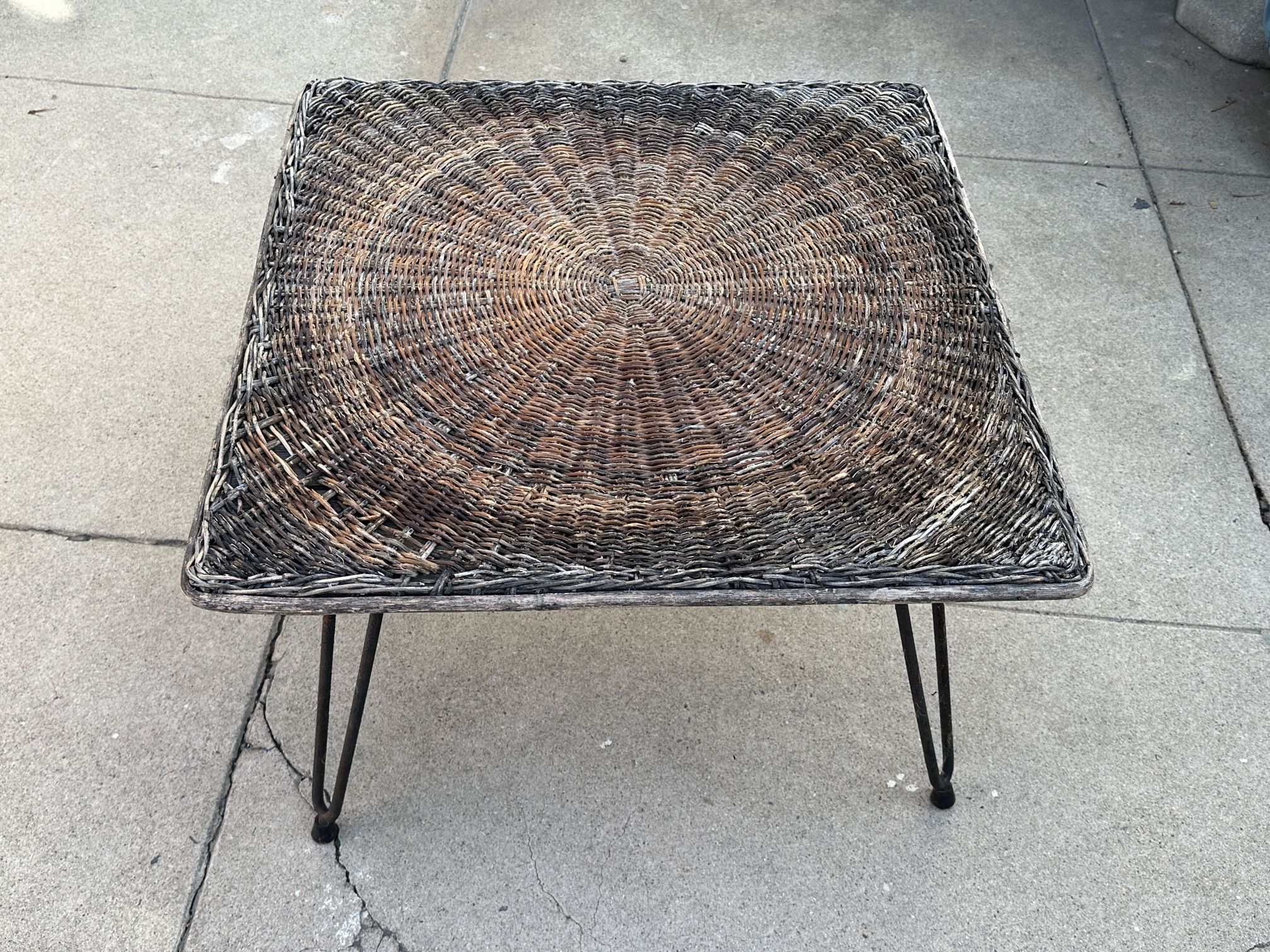 Vintage Hairpin-leg Wicker Table
