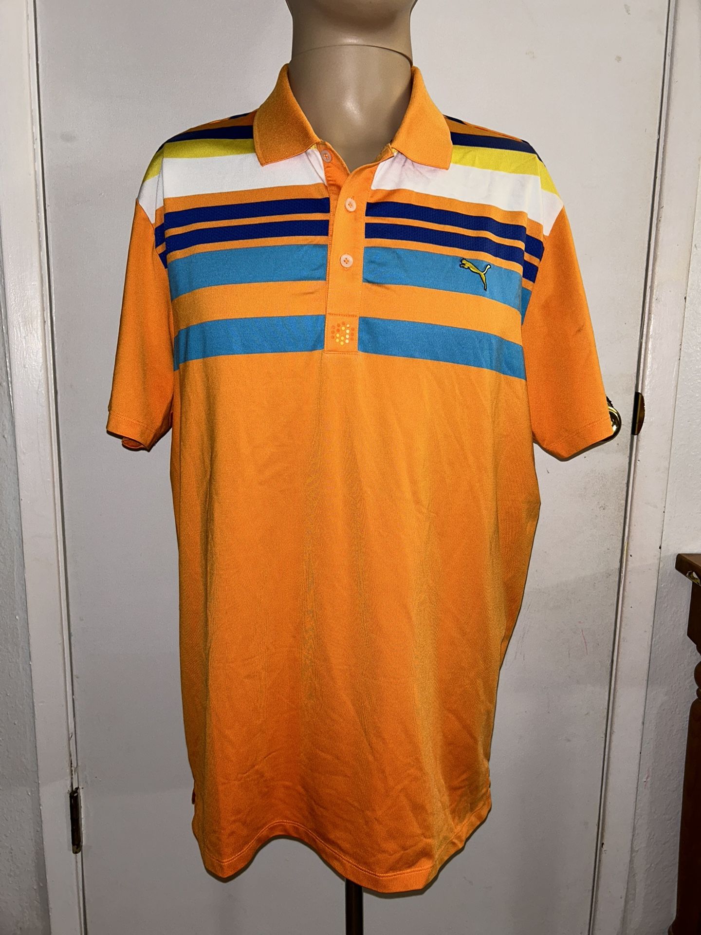 Puma Men’s Orange 1/4 Button Polo Shirt UPS Dry Sport Lifestyle Short Sleeve L