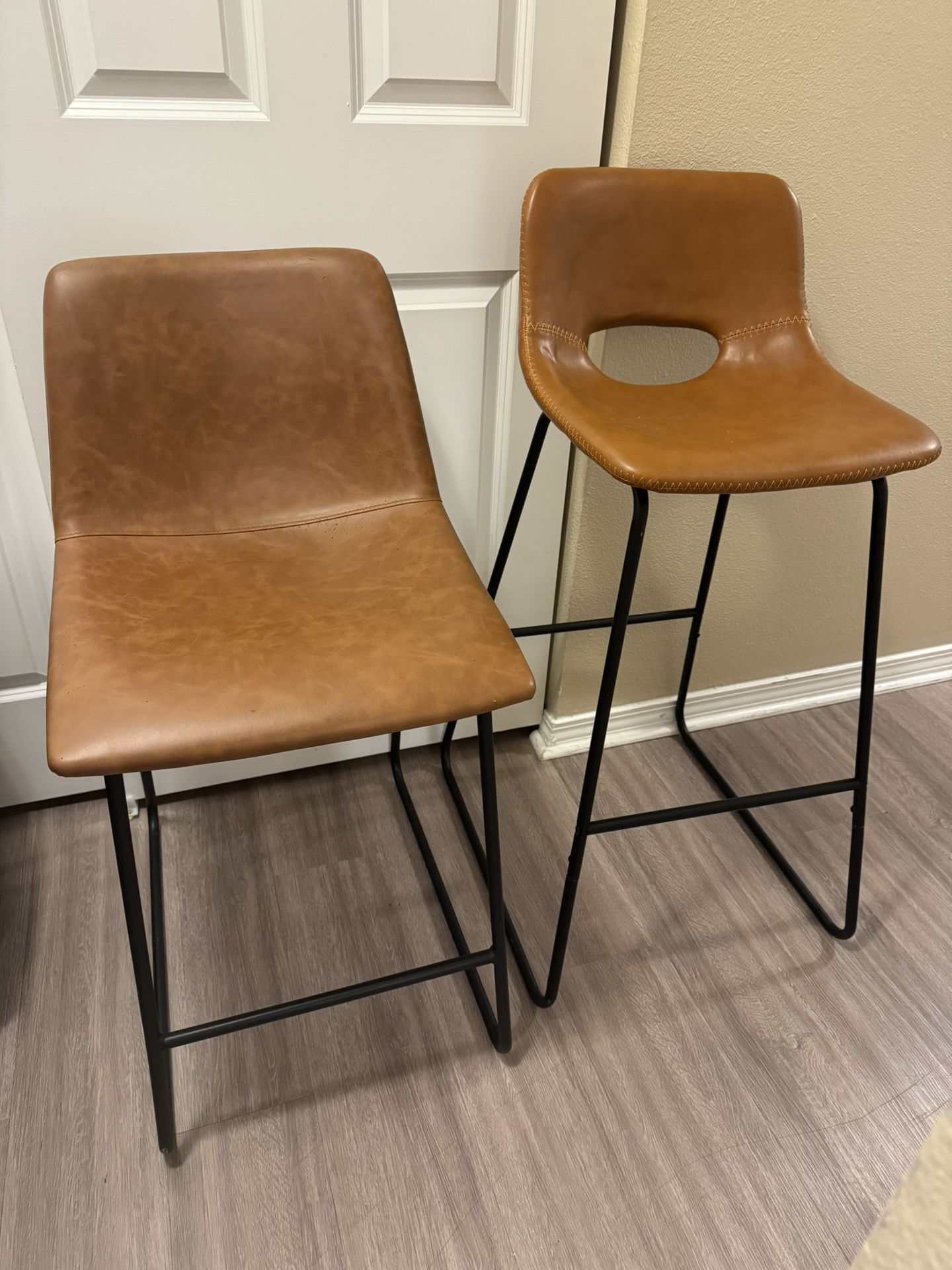 Set of 2 Brown Leather Bar Stool/high chairs in different Heights