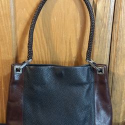 Vintage Brighton “Charlotte”Brown & Black Pebbled Leather Shoulder Bag with a Braided Strap