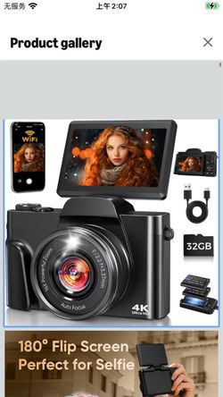 4K Digital Camera WiFi 180° Flip Screen Autofocus 64MP 16X Zoom, Black Vlogging Camera for YouTube, Compact Travel Camera for Beginners, Anti-Shake, 3