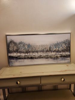 Cool Silver and Blue Landscape Painting