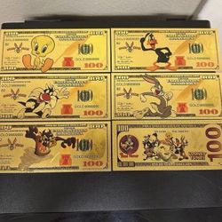 24k Gold Foil Plated Looney Tunes Banknote Set