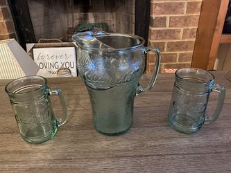 Vintage Style Coca-Cola Pitcher with 2 Coca-Cola Mugd