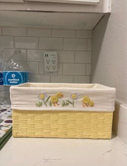 Yellow Wicker Storage Basket with Fabric Liner