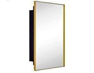 New in Box Recessed Mount 26x16'' Brushed Gold Squared Rectangle Bathroom Medicine Cabinet Mirror