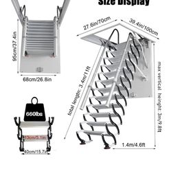 Ceiling Attic Ladder  Super Strong 660 Lbs Load With Hand Rails