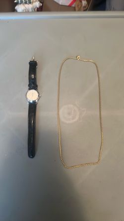 Wristwatch and Gold-Tone Chain Necklace Set