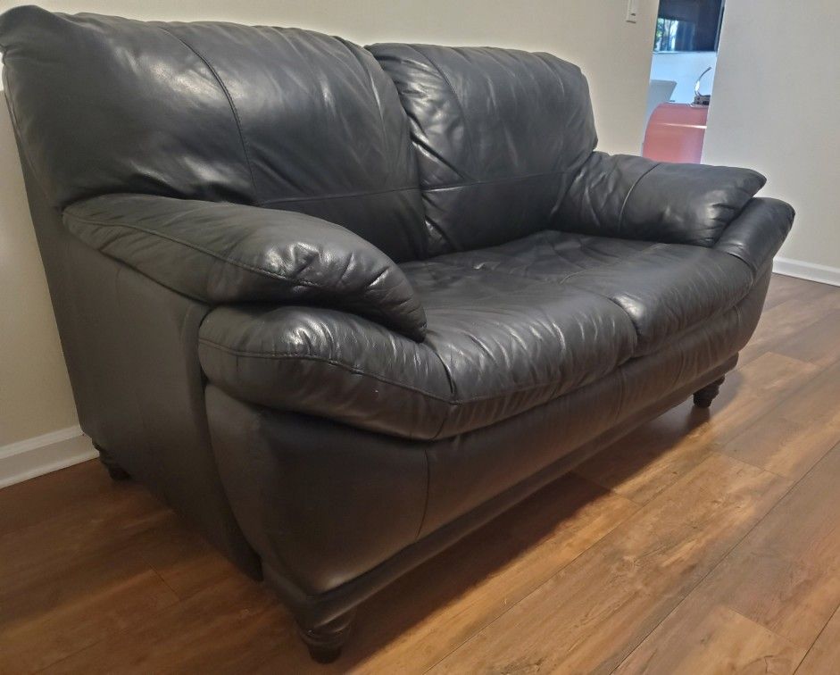 Genuine Black Leather Loveseat