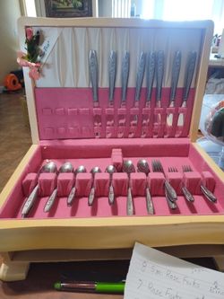 Mountain Rose Silverware  55 Pieces of Silverware Including Box  .  Box Slight damage