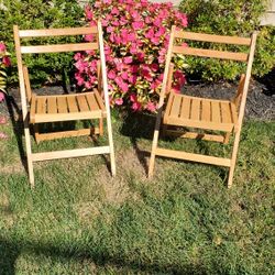 2 Vintage Wooden Slat Folding Chairs