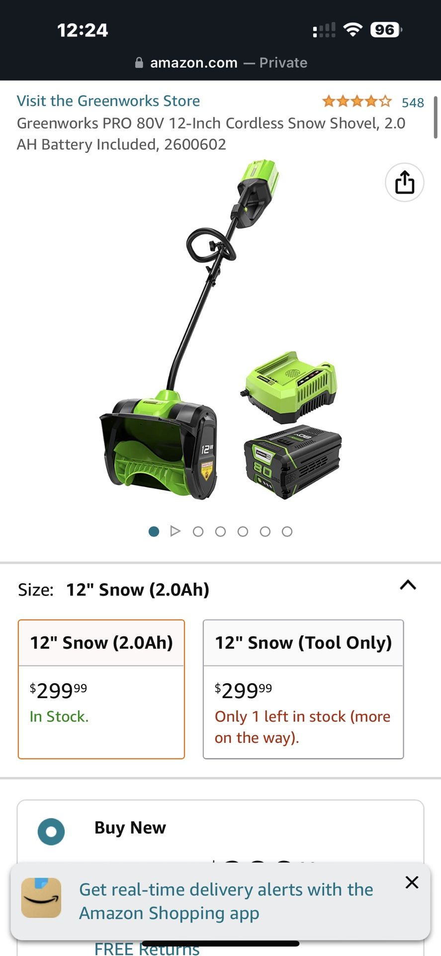 Greenworks PRO 80V 12-Inch Cordless Snow Shovel, 2.0 AH Battery Included, 2600602 With Extra Batteries