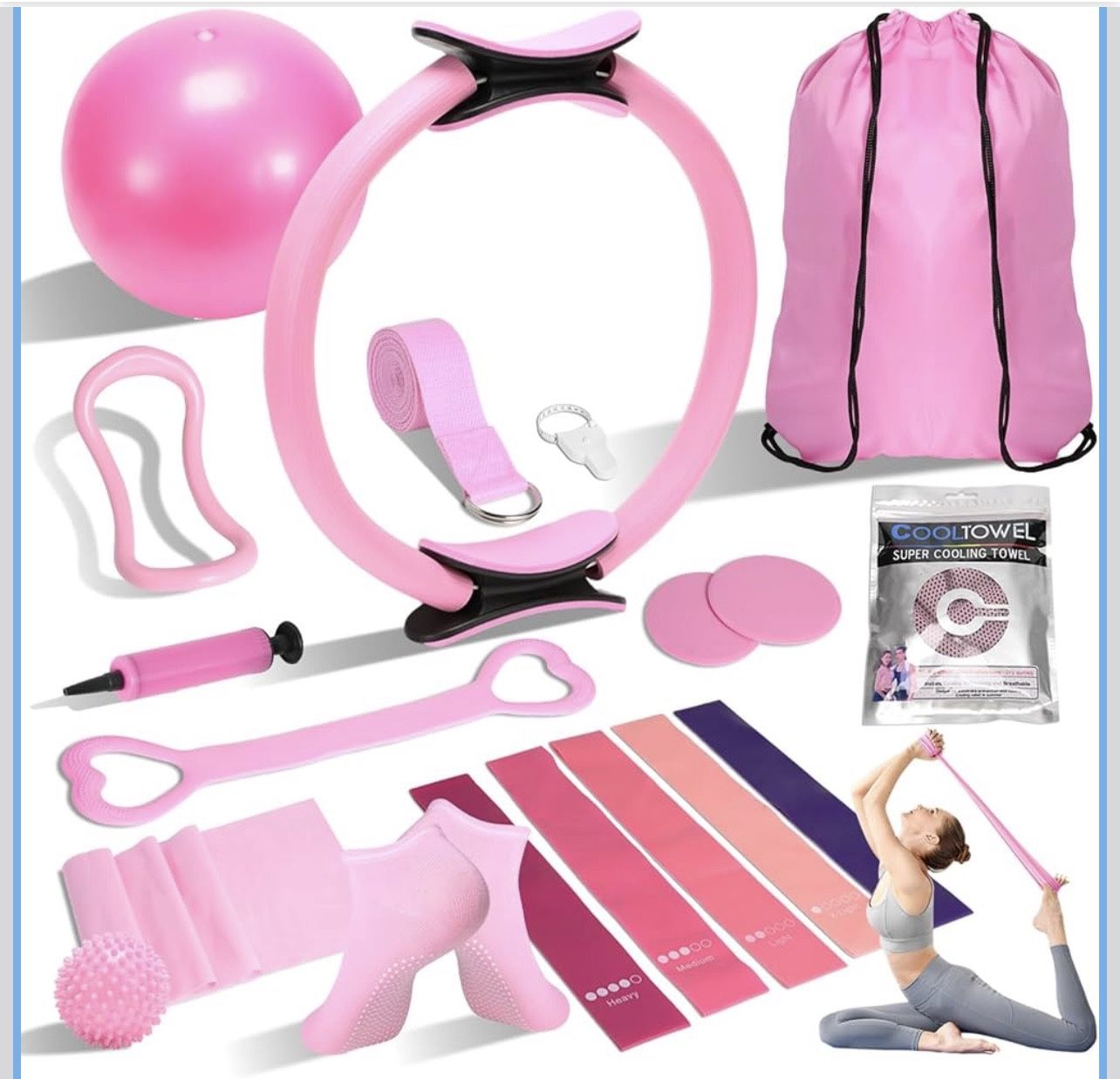 Pilates Equipment for Women - at Home Pilates Kit 18Pcs with Resistance Bands, Figure 8 Band & More for Full Body Strength, Flexibility & Core Workout