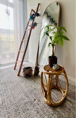 Sunbeam Vintage Rattan Bamboo Side Table / Plant Stand