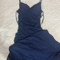 Navy blue glitter prom dress
