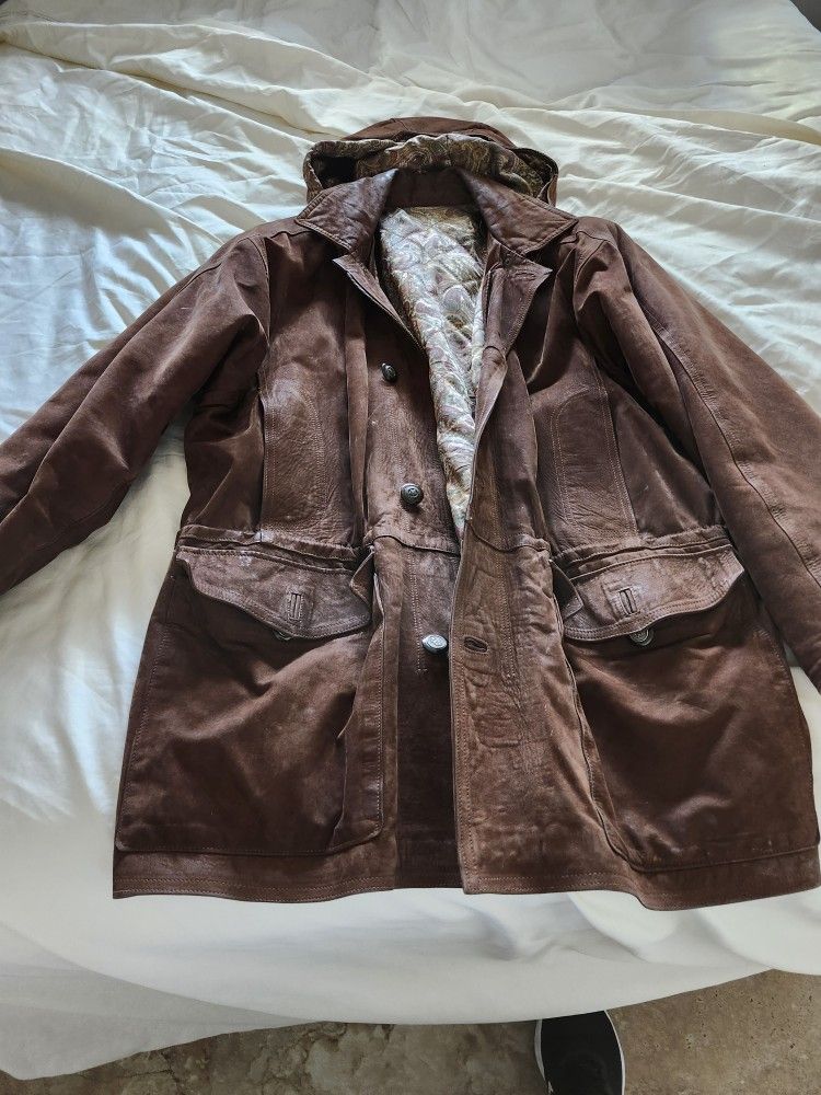 Men's L Vintage Italian Suede Stadium Coat