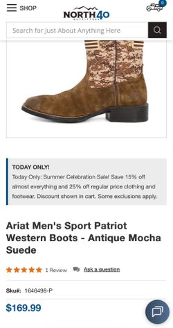 Ariat Men's Sport Patriot Western Boots - Antique Mocha Suede