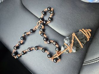 Copper Wrapped Obsidian Arrow Head Necklace