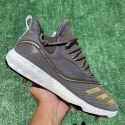 ADIDAS ICON 5 BOOST “CINDER GREY / METALLIC GOLD” METAL BASEBALL CLEATS (Size 12.5, Men’s)