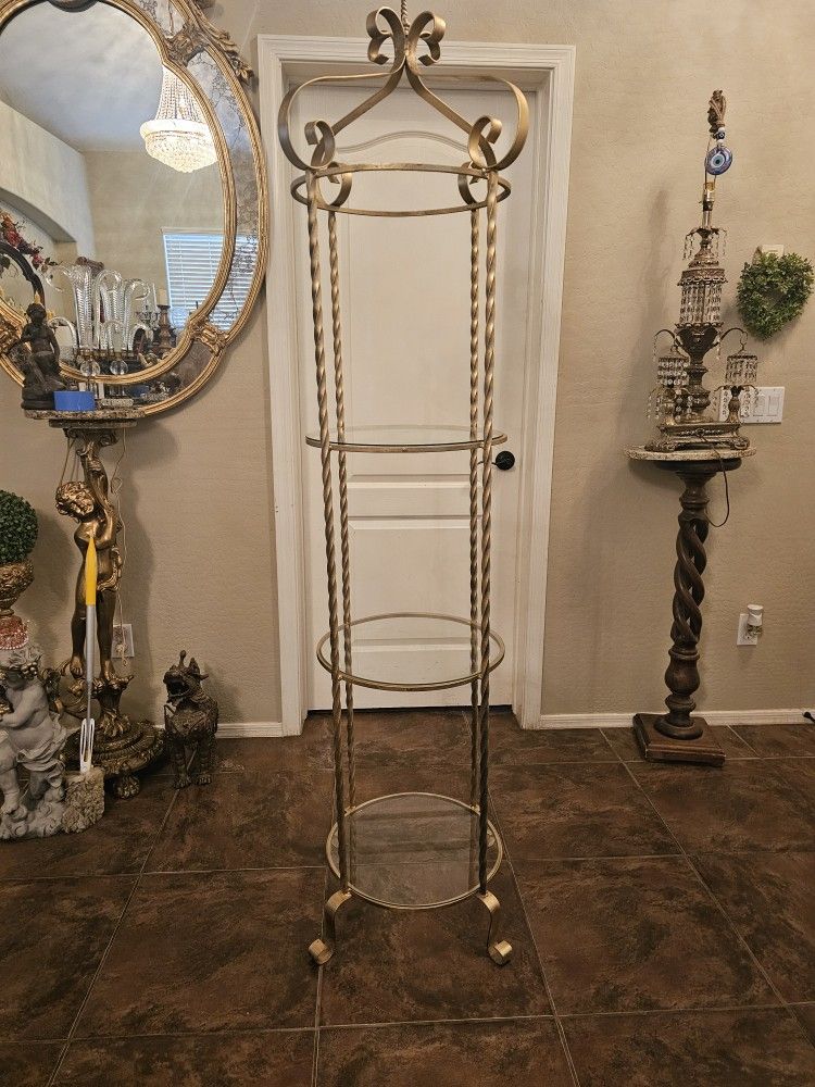 ROUND HOLLYWOOD REGENCY  ETAGERE GLASS SHELFS