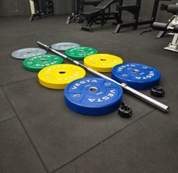 NEW Bumper Plates, Rubber Olympic Weights, Home Gym Weight Set, Folding Squat Rack, Adjustable FID Bench Press, Stall Mats, Rubber Flooring